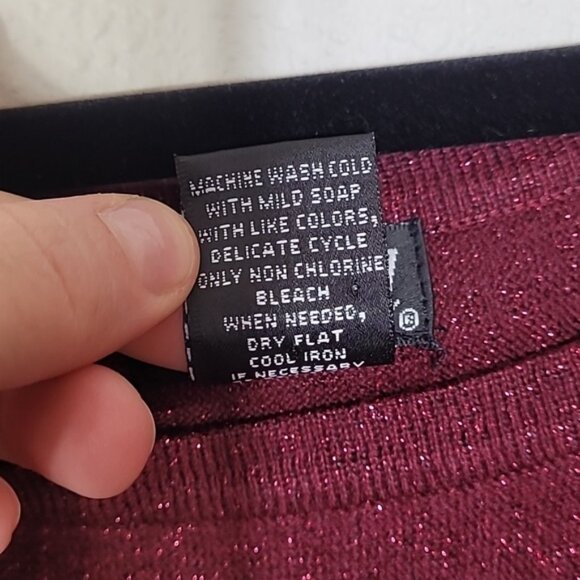 Y2K Wet Seal Cropped Long Sleeve Sweater Size L Red Sparkle Dolman Metallic 2000 - Picture 9 of 11